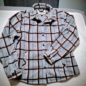 Outback Women's Checkered Teddy Jacket - Light Blue and Brown